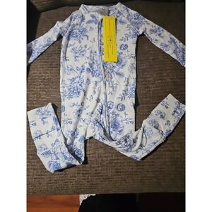 White Blue Floral Bamboo   Zippy Double Zipper 12 To 18 Months